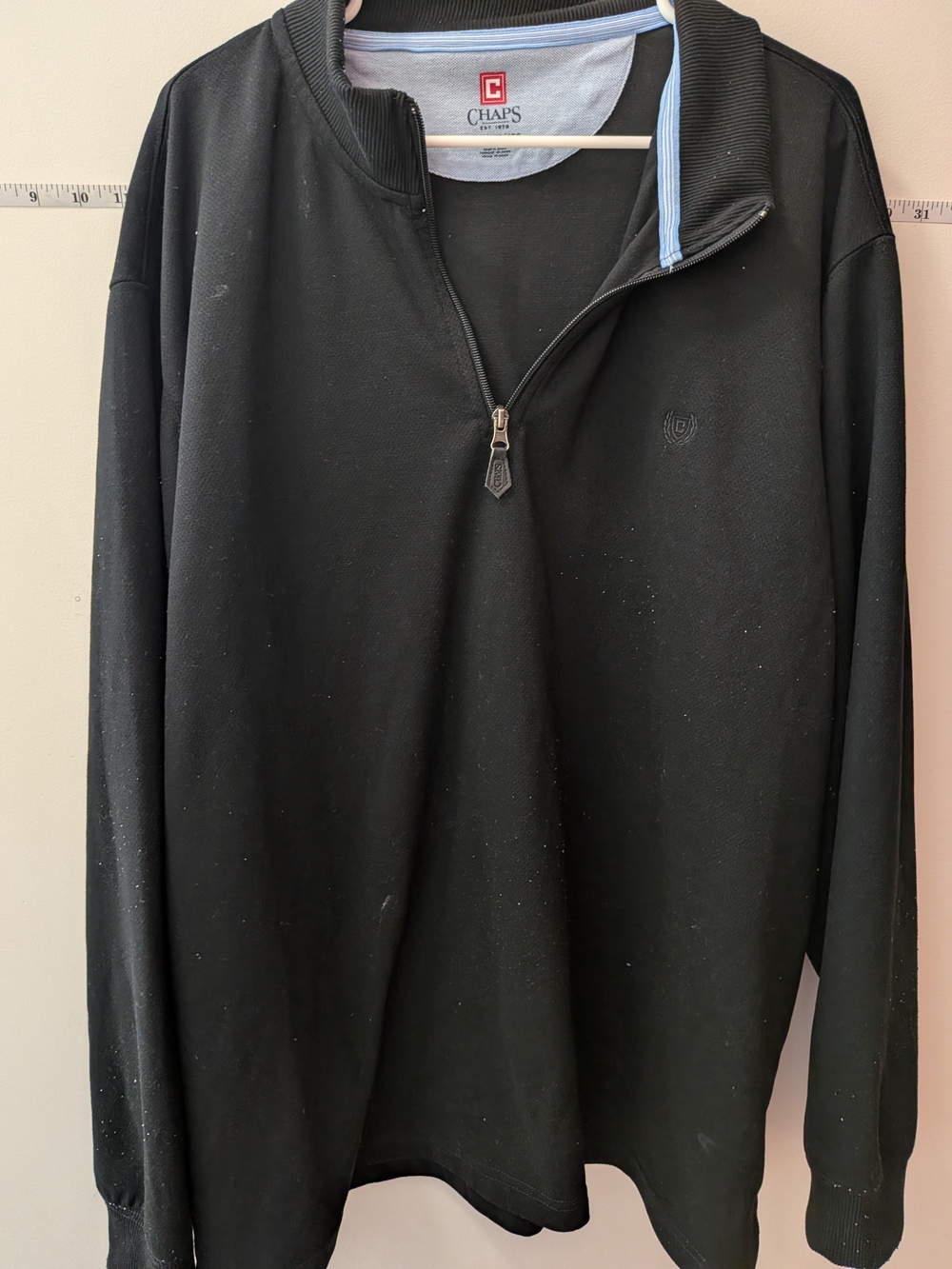 Chaps Men's Black Quarter-Zip Pullover with Light Blue Collar Trim